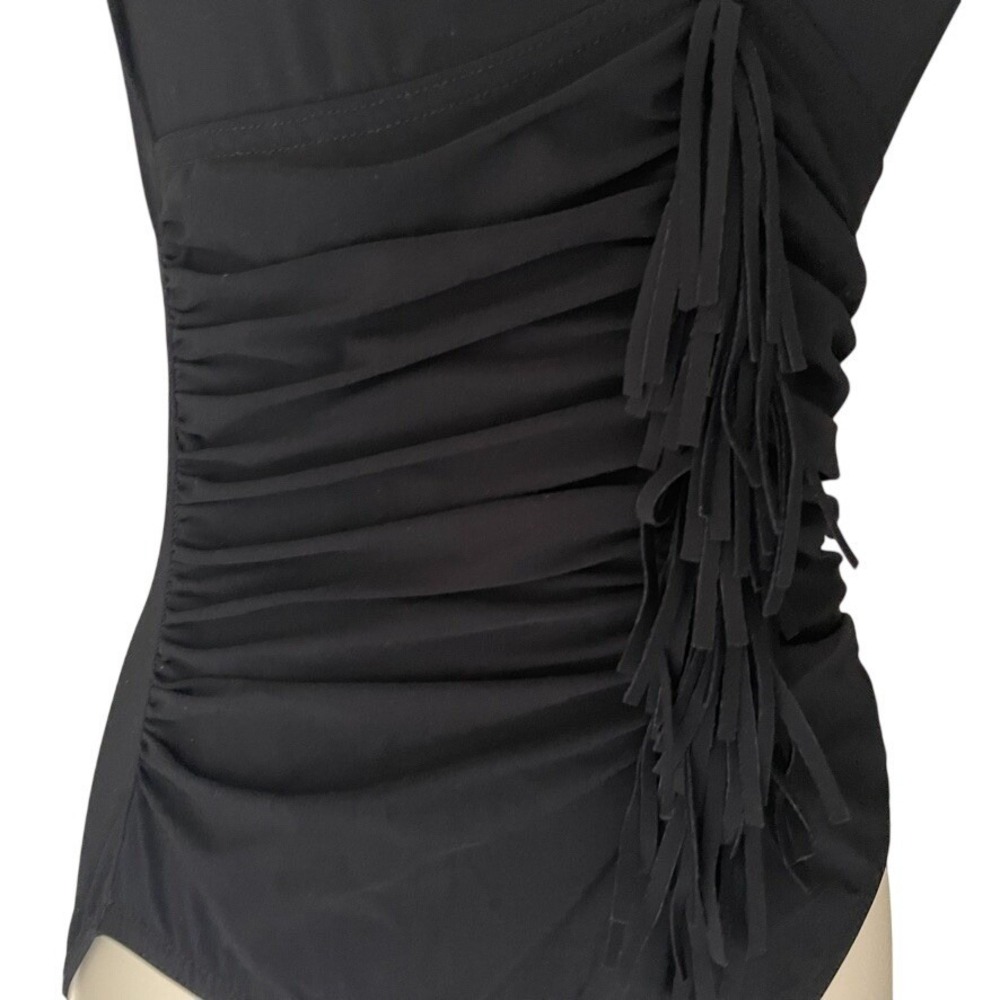 Karla Colletto Fresco Fringe Ruched V Neck One Piece Swimsuit Black Size 8 - Picture 4 of 11